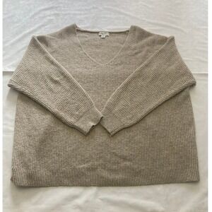 AVA & VIV Womens 2X V Neck Ribbed Sweater Beige Recycled Polyester Blend